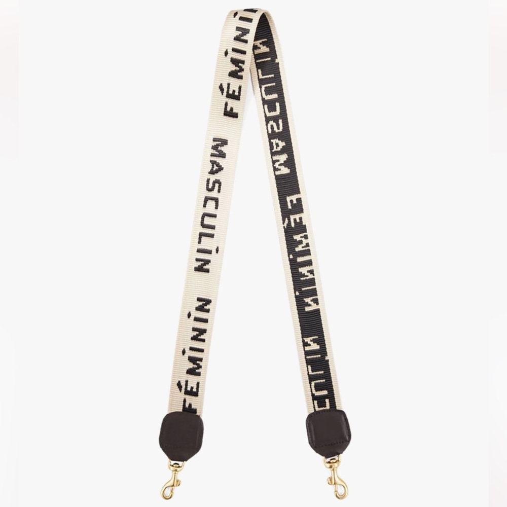 Clare V Black Leather Crossbody with Cream Branded Strap - Picture 2 of 4